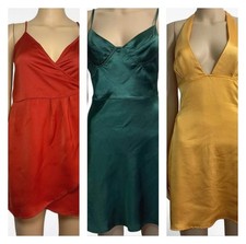 MOTEL Sz 10 Satin Dress Bundle Red Green Gold Party Dresses Sleeveless Mini x3