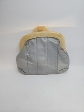 Vintage Gray Real Leather Clutch With Lucite Closure