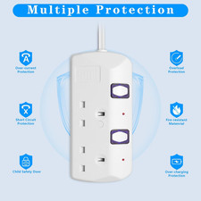 2 Plug Extension Lead with Individual Switches, 1.5M Extension Cable, Extensi...