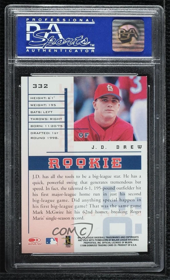 1998 Leaf Rookies & Stars Rookie JD Drew #332 PSA 9 MINT RC - Image 2 of 2