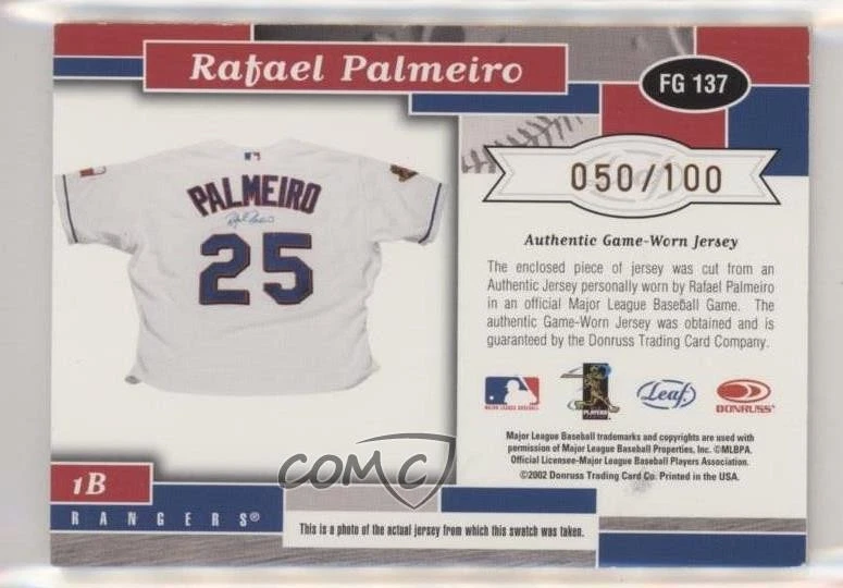 2002 Leaf Certified Fabric of the Game Bronze Die-Cut Plate /100 Rafael Palmeiro - Image 2 of 2