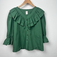 Malco Modes Blouse M Square Dance Ruffle Shirt Top Western Green