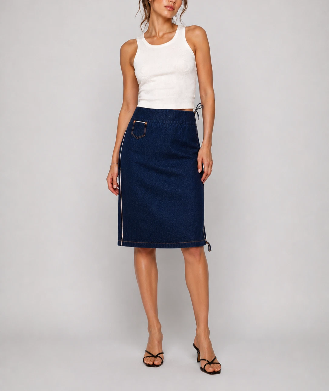 Pallas Palace Blue Indigo Selvedge Denim Midi Skirt Size Medium Japan