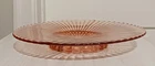 Vintage Anchor Hocking Pink Ribbed Depression Glass Footed Cake Plate Well