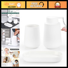 Ceramic Bathroom Accessories Set - 3 Pcs Soap Dispenser, Toothbrush Holder  Tra