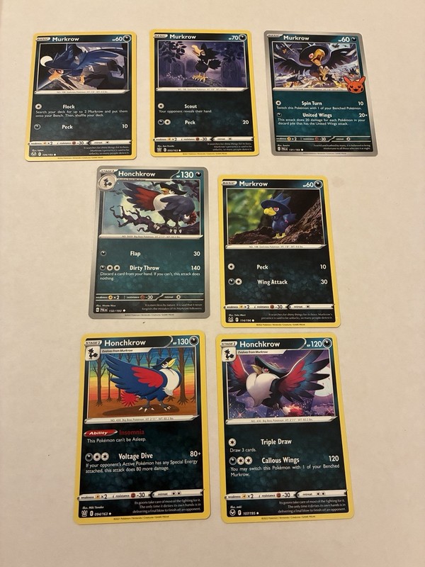 Lot Of 7 Murkrow and Honchkrow Pokemon Cards