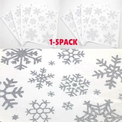 400pcs Reusable Christmas Window Snowflakes Stickers Clings Decal Glitter Decor~