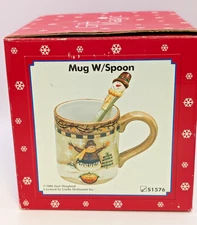 Suzi Skoglund Christmas Snowman Coffee Mug With Ceramic Snowman Spoon 2006