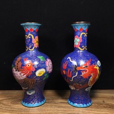Collectible copper cloisonne Enamel Color Dragon Phoenix Auspiciousness Vases