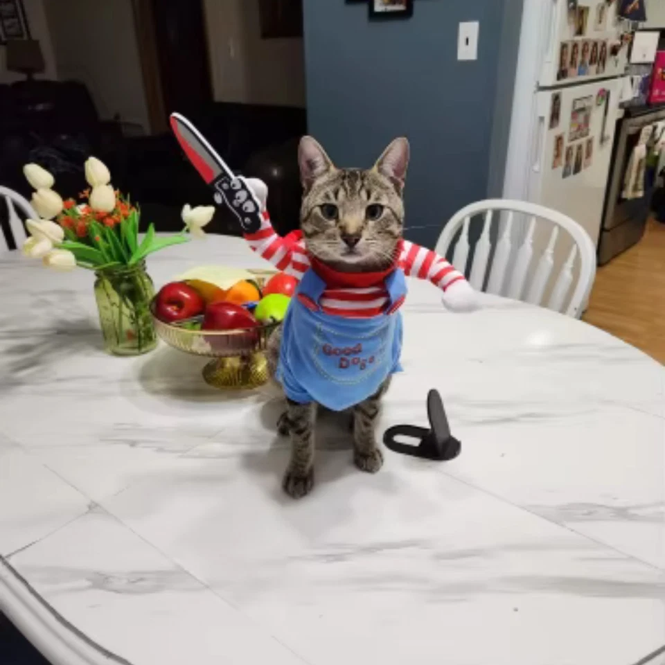 Cat Outfits Cosplay Costumes for Halloween Kitten Jumpsuits Soft Warm Cat Coats - Image 4 of 4