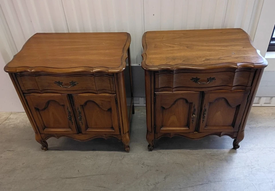 French Provincial Style Nightstands / End Tables by White Furniture Co. - Walnut - Image 4 of 4