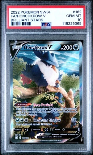 Pokemon Honchkrow V Brilliant Stars Full Art 162 PSA 10 Gem Mint