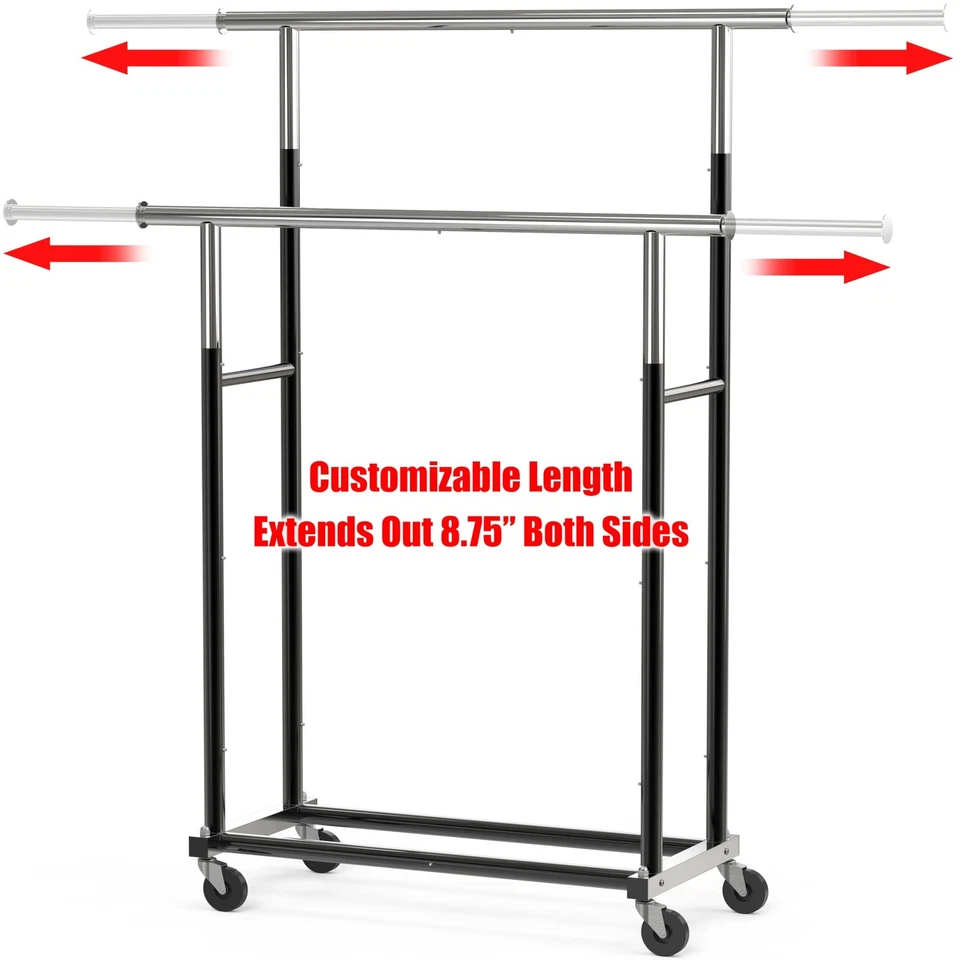 Simple Houseware Standard Double Rod Garment Rack, Black - Image 2 of 4