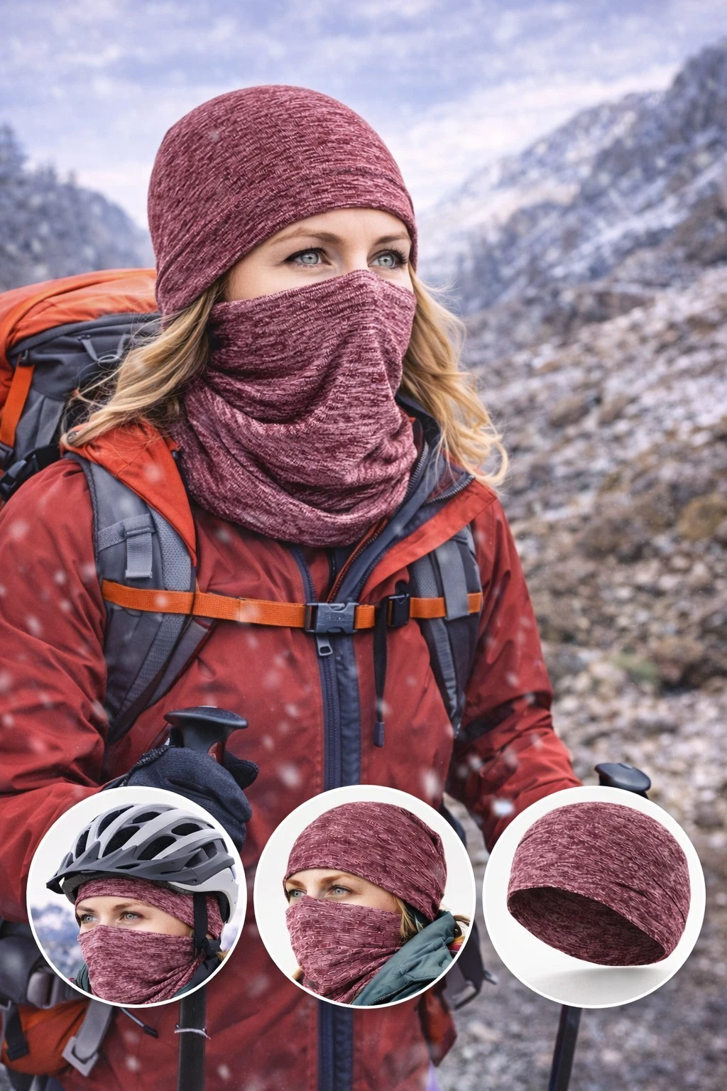 Cold Weather Fleece Beanie Hat Neck Gaiter Headband Set Men Women