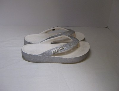 Crocs Iconic Comfort Platform Flip Flops Sandals Silver Glitter Size 8