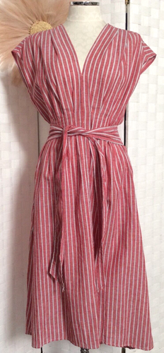 NWT Max Studio Linen Cotton Red Candy Striped Tie Belted Dress Size XS - Picture 2 of 18