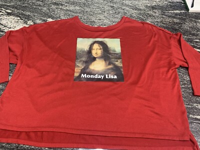 Monday Lisa Mona Lisa Bad Hair Day Cropped Red Sweater Women s 2X 18-20 New Grap