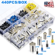 440pcs Wire Ferrules Kits Crimp Terminal Connector AWG (2/0 1/0 2 4 10 12 14 16)