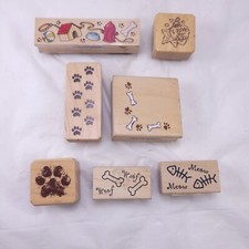 Dog Pet Themed Wood Block Rubber Stamps Lot Paw Prints Bones