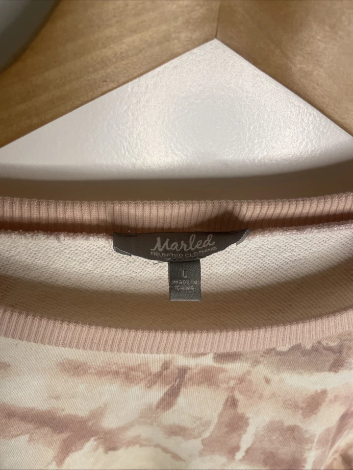 Marled Tye Dye 女式荷叶袖运动衫-粉色-L — 第 3/4 张图片