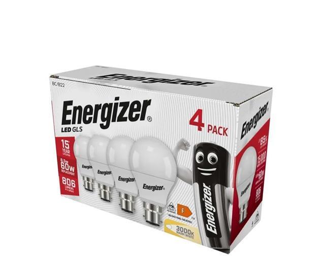 ENERGIZER LED GLS 60W 8.2W BC / B22 BULB - 4 PACK (WARM WHITE)