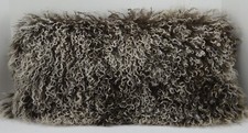 Real Mongolian lamb fur pillow Dark Brown with White Tips cushion insert