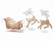 Natale Regalo Set slitta con 2 renne metallo sfumato e luci led bianco caldo