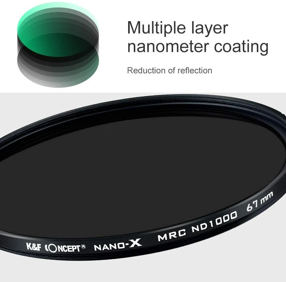 K&F Concept 105mm ND1000 10-Stop Fixed Neutral Density Camera Lens Filter NANO X - Image 2 of 4