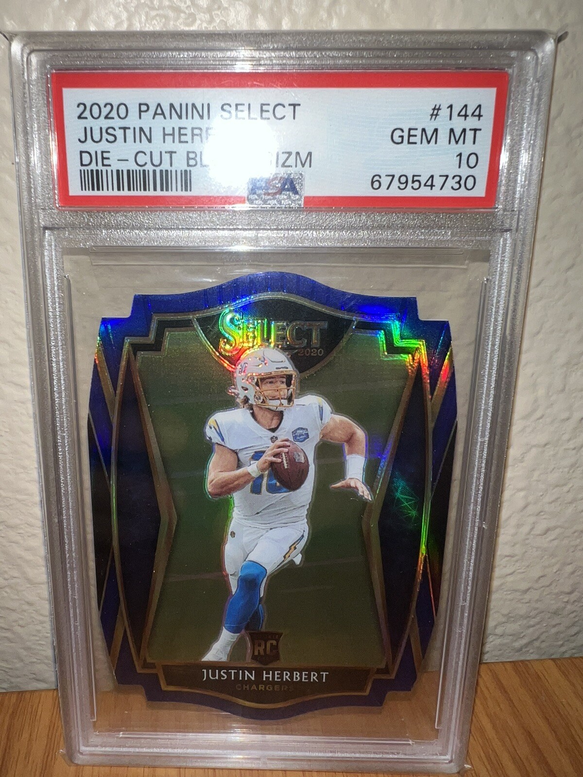 2020 Panini Select Justin Herbert Die Cut Blue Prizm #144 Rookie Rc PSA 10