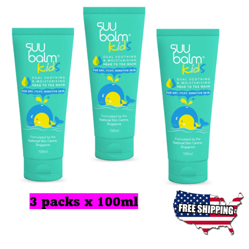 3 packs SUU BALM Kids Soothing & Moisturising Body Wash 100ml for dry