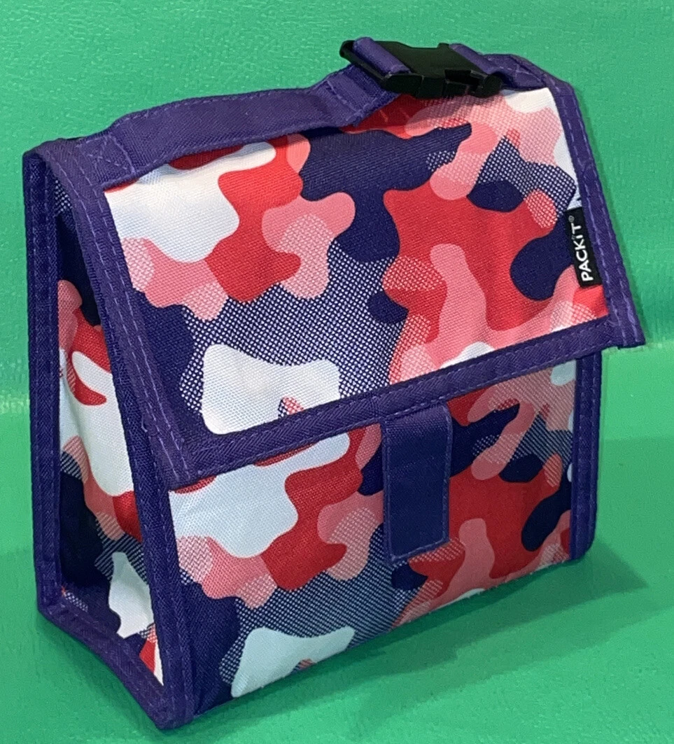 Pack-It Freezable Lunch Snack Bag Foldable Handle Pink Purple Camo