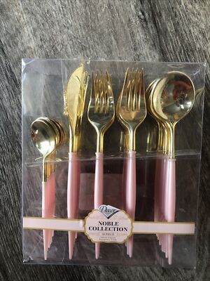 40 Pc Elegant Gold and Pink Two Tone Cutlery Premium Plastic For Parties