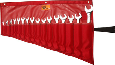 18 Pocket Wrench & Tool Roll Up Pouch Organizer Bag Polyester Tool Roll Red