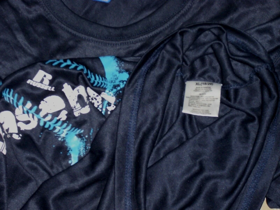 Russell Athletic SS Shirt Dri-Power Sz Youth XL(18-20) "Baseball" Black/Blue/WH  - Image 4 of 4