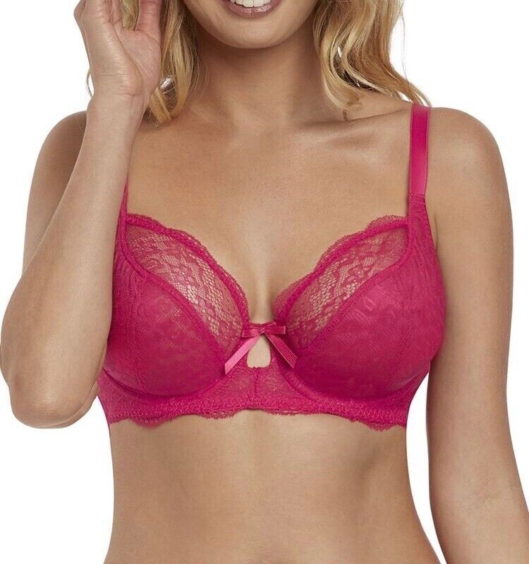 Freya Fancies Bra Lipstick Pink Lace Size 32G Underwired Plunge Balcony 1011