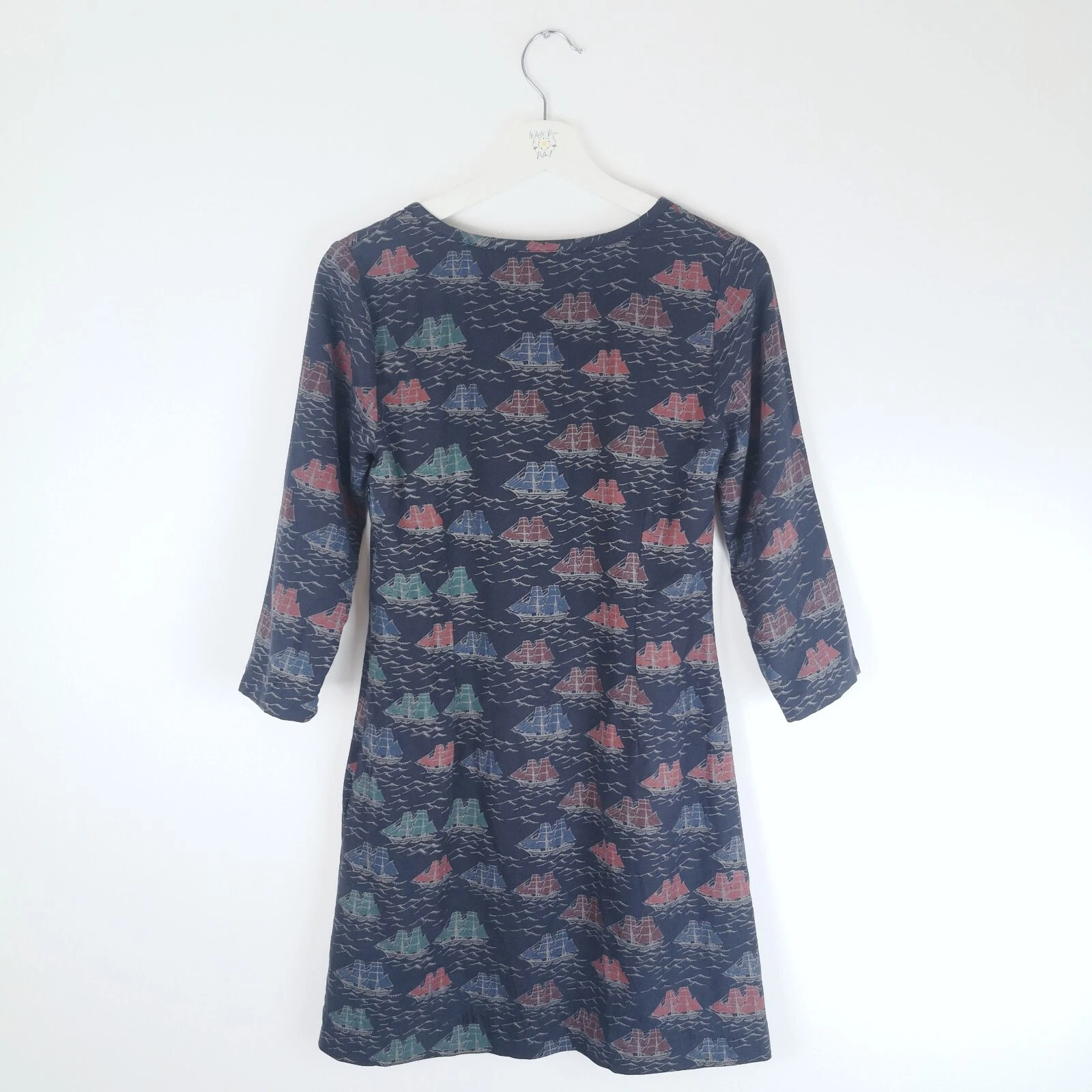 Abito San Valentino Seasalt blu UK 8 nave nautica barca stampa tunica Cornovaglia