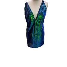 Womens Bodycon Blue Mini Sequins Party Beach cocktail Ladies Dress Size 14 16-20