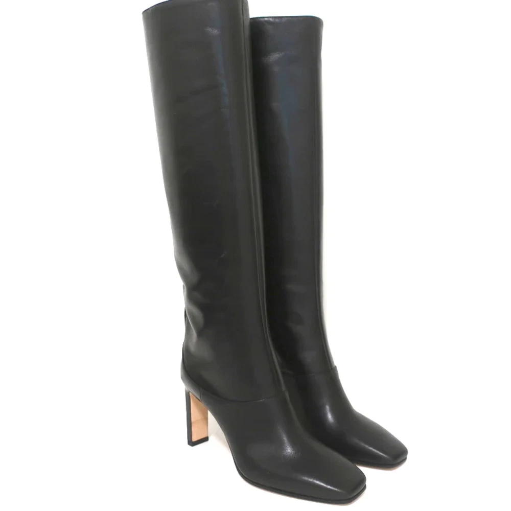 Jimmy Choo Mahesa Square Toe Knee High Boots Black Leather Size 36