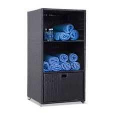 47" Outdoor Towel Valet Organizer Rack Poolside PE Rattan Storage Cabinet Shelf