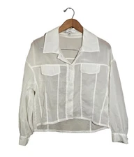 Betu Nylon Long Sleeve Crop Top Womens Sz 6 Buttons Semi Sheer Faux Pocket White