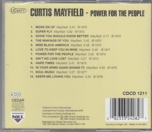 CURTIS MAYFIELD - Power For The People (w/Super Fly) NEW/SEALED 1994 U.K. Import - Picture 2 of 2