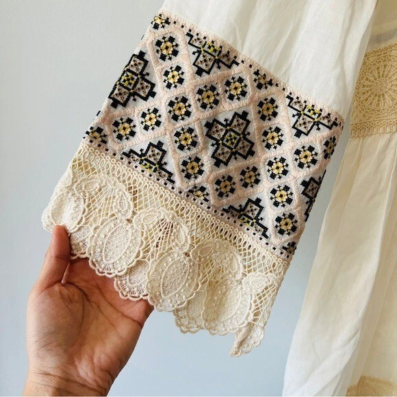 Nuovo Tory Burch raro mini abito Carlotta in pizzo con rifiniture ricamate taglia 10