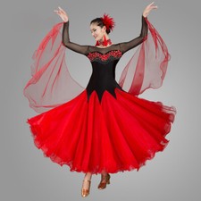 Latin Ballroom Dance Dress Modern Salsa Waltz Standard Long Dress C047 4 Colors