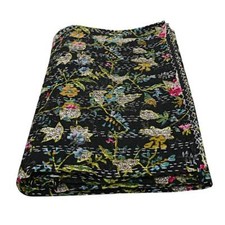 Handmade Kantha Quilt Paradise Printed Cotton Hippie Bohemian Picnic Throw