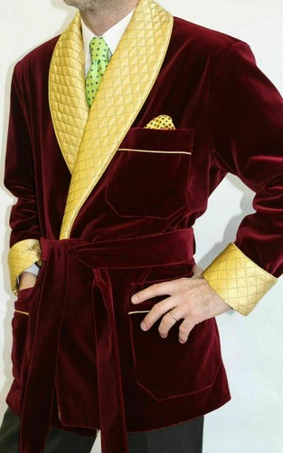 Men Maroon Smoking Jackets Designer Luxury Dinner Wedding Party Wear Coats - Picture 2 of 3