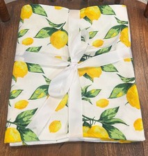 100 Cotton Lemon Print Tablecloth 47"x51" Summertime Yellow French Country