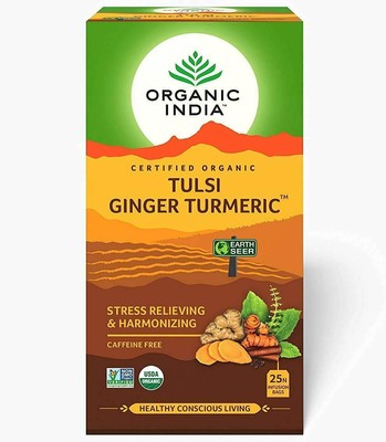 Tulsi Kurkuma-Ingwer-Tee, Bio India 25 Infusion Tea Bag Holy Basil Packung mit 6