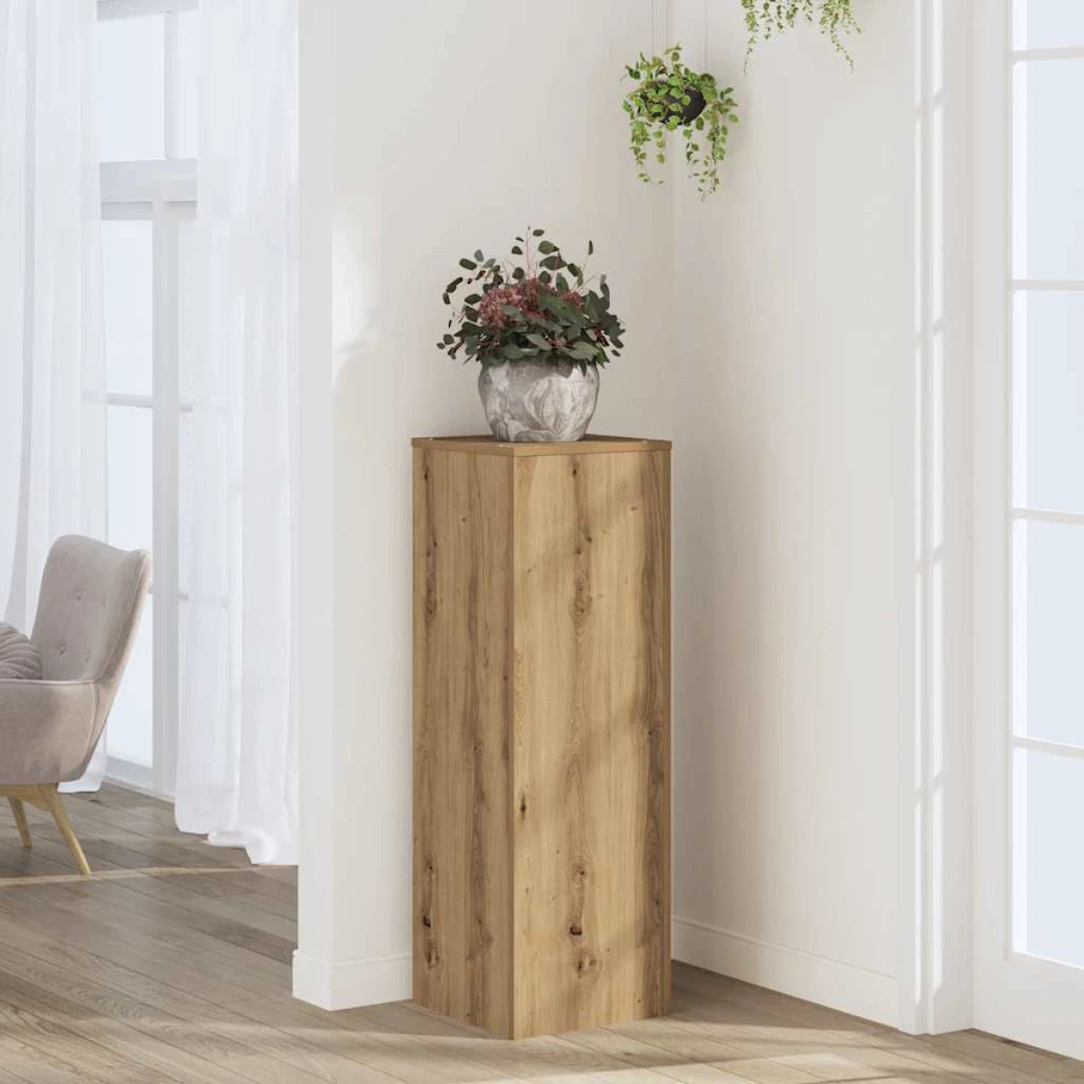 Plant stand 33x33x100cm Oak Engineered Wood Matte Rectangular Indoor/Outdoor Eco