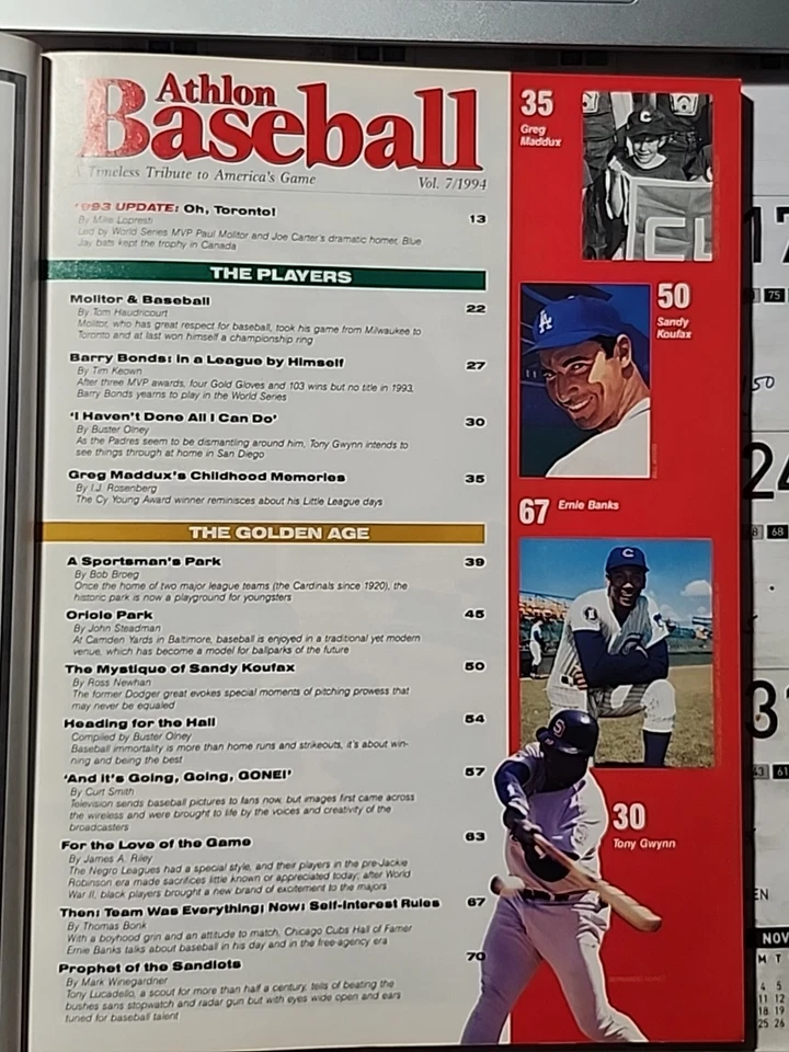 BARRY BONDS TONY LA RUSSA TONY GWYNN 1994 ATHLON BASEBALL PREVIEW - Image 3 of 4