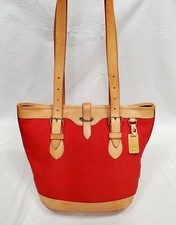 Dooney & Bourke Cabrio Red Canvas Leather Trim Tote Shoulder Bag - Made in USA